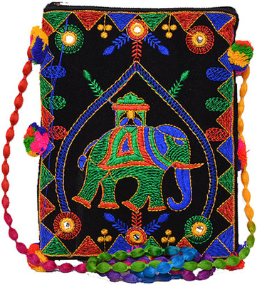 

KRISHNA HANDLOOM Girls Casual Black Cotton Sling Bag