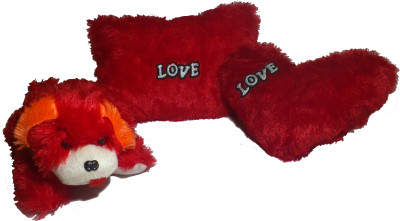 

De Hoy-Hoy Set of 3 Heart Shape Love Soft Tickle Cushion Pillow Dog Teddy Bear Valentine Love Gift - 35 cm(Red)