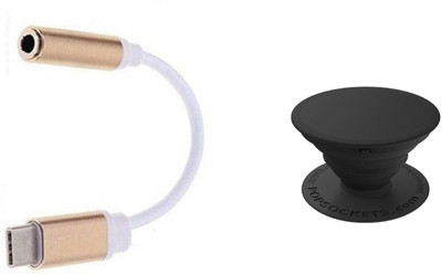 

OLECTRA PREMIUM SOCKET POP MOBILE HOLDER STAND WITH TYPE C TO 3.5 MM HEADPHONE JACK CABLE USB Adapter (Multicolor) USB Adapter(Black, Golden)