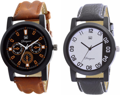 

SVM O-5-25 Multicolor Dial And Leather Belt Stylist New Design Wrist Analogue Watch Combo of 2 Watch - For Men
