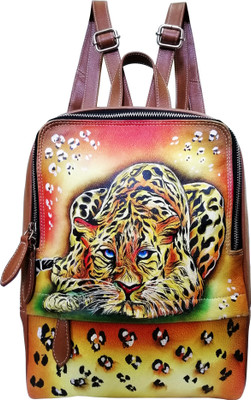 

EL Mio Cheetah 2.5 L Backpack(Tan), Cheetah hand painted;genuine leather