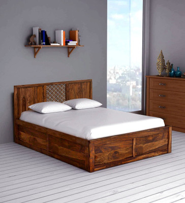 Flipkart Perfect Homes PureWood Sheesham King Box Bed(Finish Color - Honey)