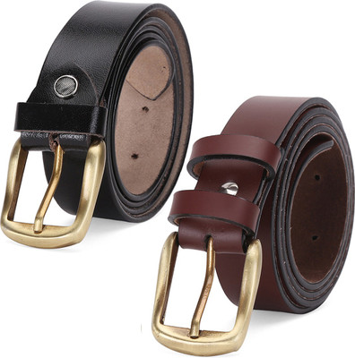 Elligator Men Formal Black, Brown Artificial Leather, Genuine Leather Belt