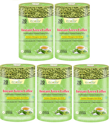 

Zindagi Instant Green Coffee Powder - Natural Green Coffee Beans Powder - Sugarfree Coffee Powder For Weight Lose Roast & Ground Coffee 20 g(Pack of 5, Green Coffee Flavoured)