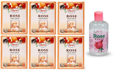 

Ayur Herbals Rose Face Pack, 25g each (Pack of 6) + 1 Rose Water(Set of 7)