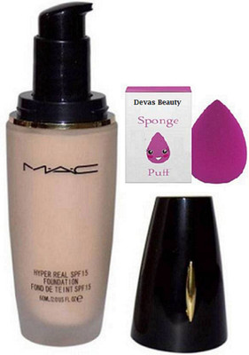 

divas beauty Sponge Puff & Mac Hyper Real Spf 15 Foundation(Set of 2)