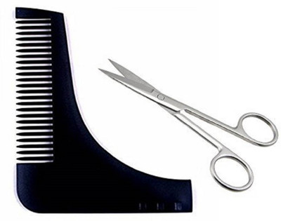 

BOXO Salon Accessories Beard Comb And Scissors For Men And Boys, Black(Set of 2)