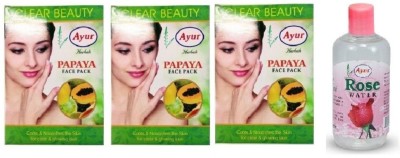 Ayur Herbals Papaya Face Pack, 100g each (Pack of 3) + 1 Rose Water(4 Items in the set)