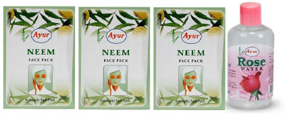 

Ayur Herbals Neem Face Pack, 100g each (Pack of 3) + 1 Rose Water(Set of 4)