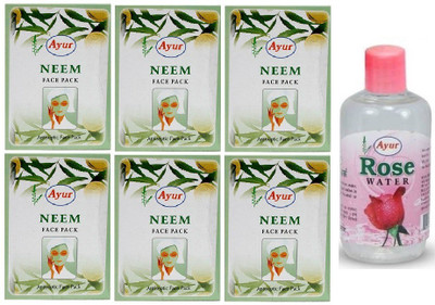 

Ayur Herbals Neem Face Pack, 25g each (Pack of 6) + 1 Rose Water(Set of 7)