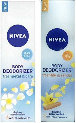 

Nivea Body Deodorizer freshlily & sandal+Body Deodorizer freshPetal & care. Deodorant Spray - For Women(240 ml, Pack of 2)