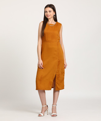 Tokyo Talkies Women Fit and Flare Yellow Midi/Calf Length Dress