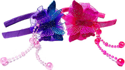 

Proplady Fluorescent Partywear Butterfly Hairband Combo (2 Piece Set) Shimmery finish & Crystal danglers Hair Band(Pink, Purple)