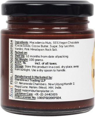 

Urban Platter All Natural, Vegan Macadamia Dark Chocolate Spread 100 g