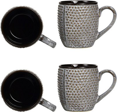 

caffeine Coffee Ceramic/Stoneware in Black & Grey Bubble (Set of 4) Handmade Ceramic Mug(300 ml, Pack of 4), Silver