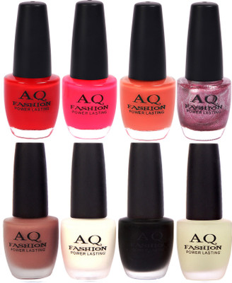 

AQ Fashion Velvet Matte with Shiny Gel Nail Polish Combo Set 12665 Bright Red,Hot Pink,Peach,Shimmer Purple,Nude Brown,White,Black,Matte Basecoat(Pack of 8)