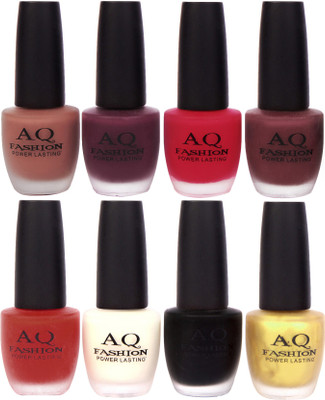 

AQ Fashion Velvet Matte Nail Polish Combo Set 12664 Matte Peaches Brown,Matte Purple,Matte Pink,Matte Mauve,Matte Red,White,Black,Golden(Pack of 8)