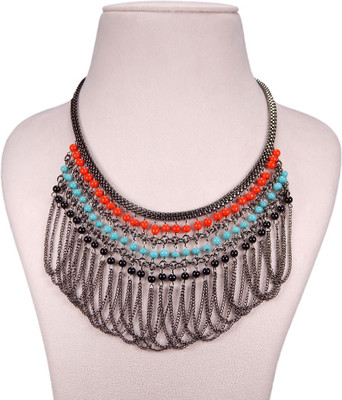 

FreshVibes Elegant Light Weight Multi Colour Beads Black Metal Necklace for Women Alloy Necklace