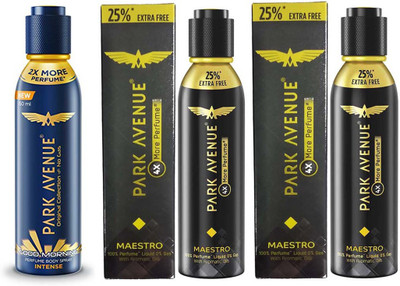 

Park Avenue 25% EXTRA FREE 4x More Perfume Spray with Good Morning Body Spray 1 INTENSE Perfume Body Spray + 2 MAESTRO Perfume 150ml × 3 Pack Of 3 Eau de Parfum - 300 ml(For Men)
