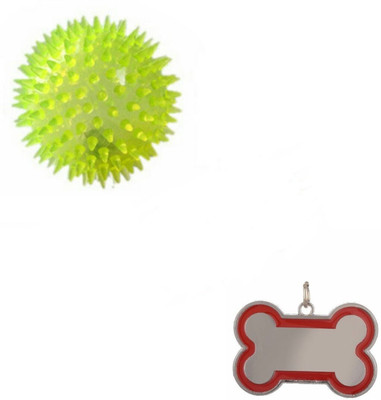 

W9 LED Light-UP Spike Squeaky Ball With Free Collar Charm For Puppy Rubber Squeaky Toy For Dog