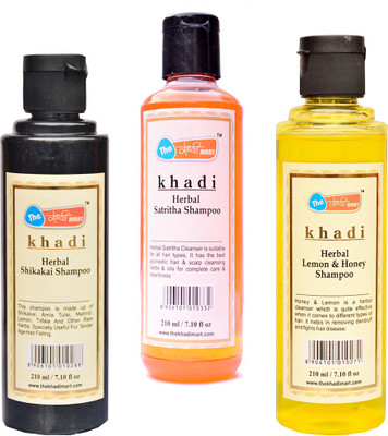 

The Khadi Mart Lemon Honey + Shikakai Shampoo + Satreetha - Pack 3 - 630 ML(630 ml)