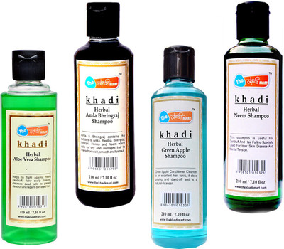 

The Khadi Mart Amla Bhringraj + Green Apple Shampoo + Neem shampoo + Aloe Vera Shampoo - Pack 4 - 840 ML(840 ml)