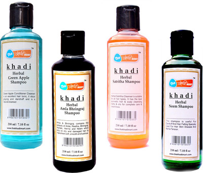 

The Khadi Mart Amla Bhringraj Honey + Green Apple Shampoo + Neem shampoo + Satreetha Shampoo - Pack 4 - 840 ML(840 ml)