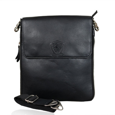 

urbanity Men & Women Casual Black Genuine Leather Messenger Bag