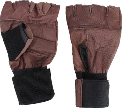 

aroraonlinetraders Leather Gym Gloves with Wrist Supports Gym & Fitness Gloves (, Brown, Dark brown