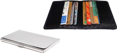 

FERRET Men Formal Black Genuine Leather, Artificial Leather Card Holder(10 Card Slots)