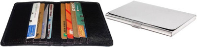 

FERRET Men Casual Silver, Black Artificial Leather, Genuine Leather Card Holder(10 Card Slots), Brown