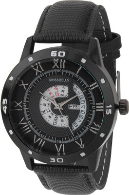 

Golden Bell 962TA Master piece black dial black leather strap day & date working wrist Watch - For Men