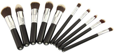 

BS-MALL Premium Synthetic Kabuki Makeup Brush Set Cosmetics Foundation Blending Blush Eyeliner Face Powder Brush Makeup Brush Kit (10pcs, Silver Black)(Pack of 10)