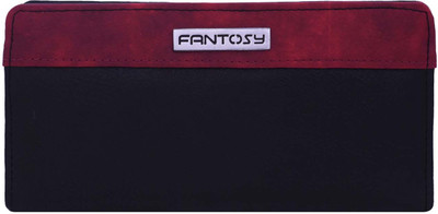 

Fantosy Women Black Artificial Leather Wallet, Black and maroon