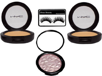 

divas beauty Eyelashes And mac studio fix powder plus compact (set of 2) with beauty makeup powder illuminator(Set of 4)