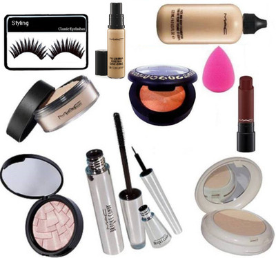 

styling Eyelashes & Mac face & body Foundation 120 ml & Loss Powder & Orange Blusher & liptensity Lipstick & Brooke Candy Liner & Mascara&Lightful BB Tinted Compact & Anastasia Illuminator & pro long wear concealer of mac(Set of 11)