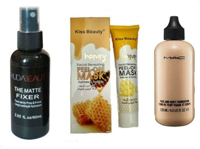 

Huda Beauty MAKEUPKIT OF MATTE MAKEUP FIXER,FOUNDATION & PEEL OF MASK FOR GLOWING SKIN(Set of 3)