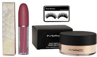 

divas beauty Eyelashes And Mac select sheer Loose Powder,Liquid Lip Gloss(Set of 3)