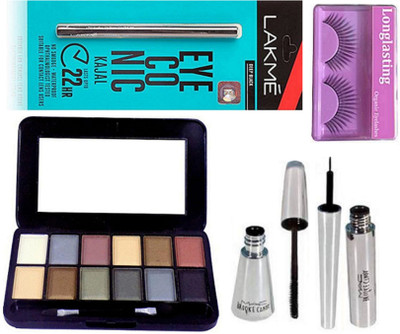 

Longlasting Eyelashes, Mac 12 Colors Eye shadow Palette, Brook Candy Eyeliner, Mascara, Eyeconic Kajal(Set of 5)