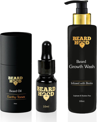 Beardhood Earthy Tones Beard Oil (10ml) & Beard Growth Wash (100ml)(Set of 2)