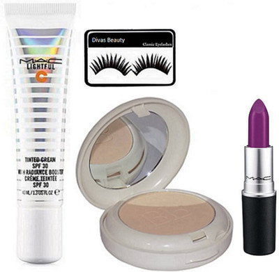 

divas beauty Eyelashes And Lightful c SPF 30 Tinted Cream With Two Way Mirror Compact Matte Finish Lipstick(Set of 4)