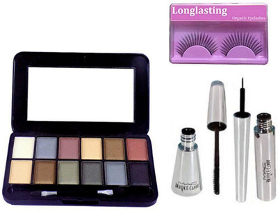 

Longlasting Eyelashes, Mac 12 Colors Eye Shadow Palette, Brook Candy Eyeliner & Mascara(Set of 4)