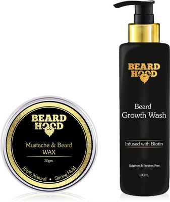 

Beardhood 100% Natural Mustache Wax Strong Hold (30g) & Beard Growth Wash (100ml)(Set of 2)