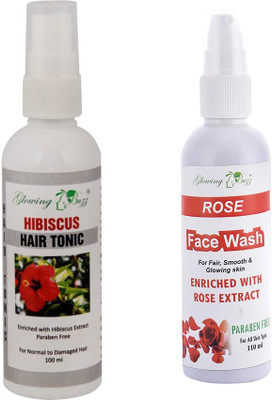 

Glowing Buzz Combo of Hibiscus hair tonic 100ml and Rose facewash 110 ml(Set of 2)