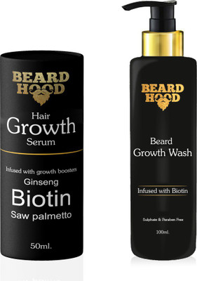 

Beardhood Beard Growth Pack: Beard & Hair Growth Serum (50ml) & Beard Growth Wash (100ml)(Set of 2)