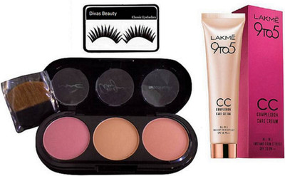

divas beauty Eyelashes, Color Transform CC Cream Foundation &3 Shade Blusher(Set of 3)