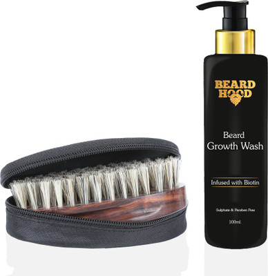 

Beardhood Boar Bristles Beard Brush & Beard Growth Wash (100ml)(Set of 2)