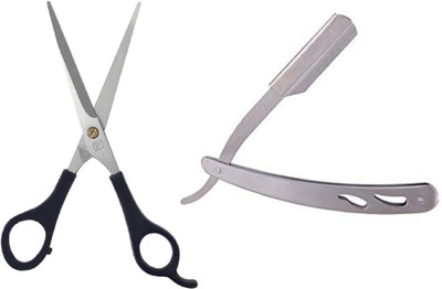 

JAMPAK Premium Hair Cutting Barber Scissor / Stainless Steel Straight Edge Barber Blade Shaving Razor For Men(Set of 2)