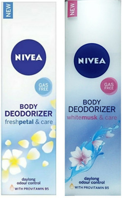 

Nivea Body Deodorizer freshmusk & care + Body Deodorizer freshpetal & care. Deodorant Spray - For Women(240 ml, Pack of 2)