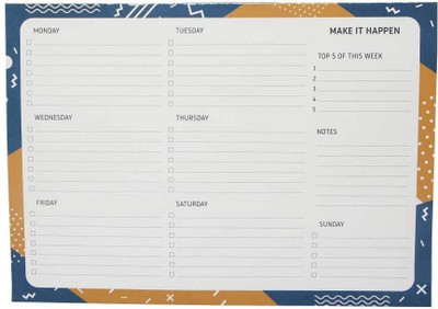 

Flipkart SmartBuy A4 Notebook(Geometric Pattern A4 Weekly Planner Pad, Blue,Yellow,White)